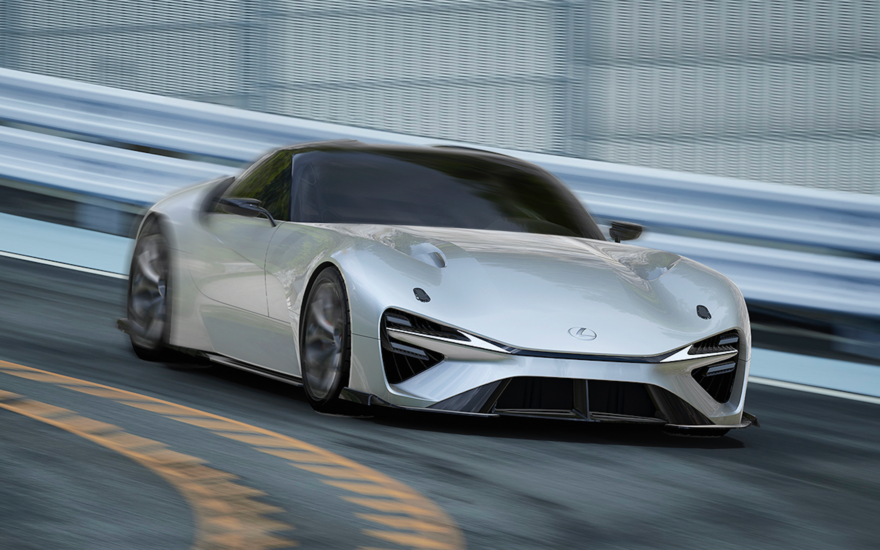 Silver 2025 Lexus LFA Supercar Concept On Track