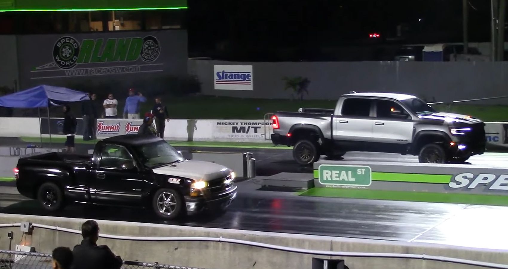 Epic Drag Race Between A Turbo Chevy Silverado And A Dodge  Ram TRX 