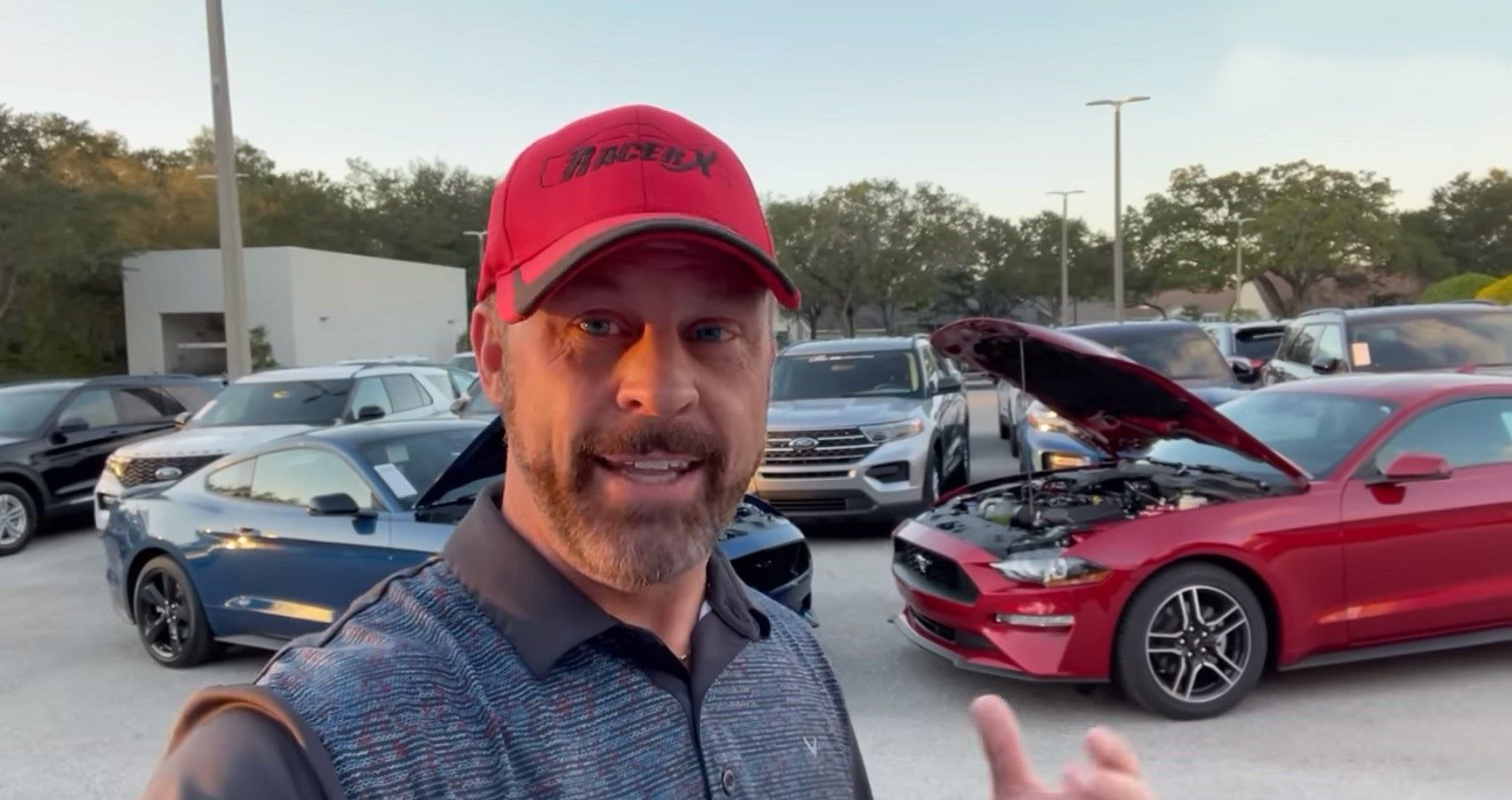 The Racer X and Ford Mustang, parking