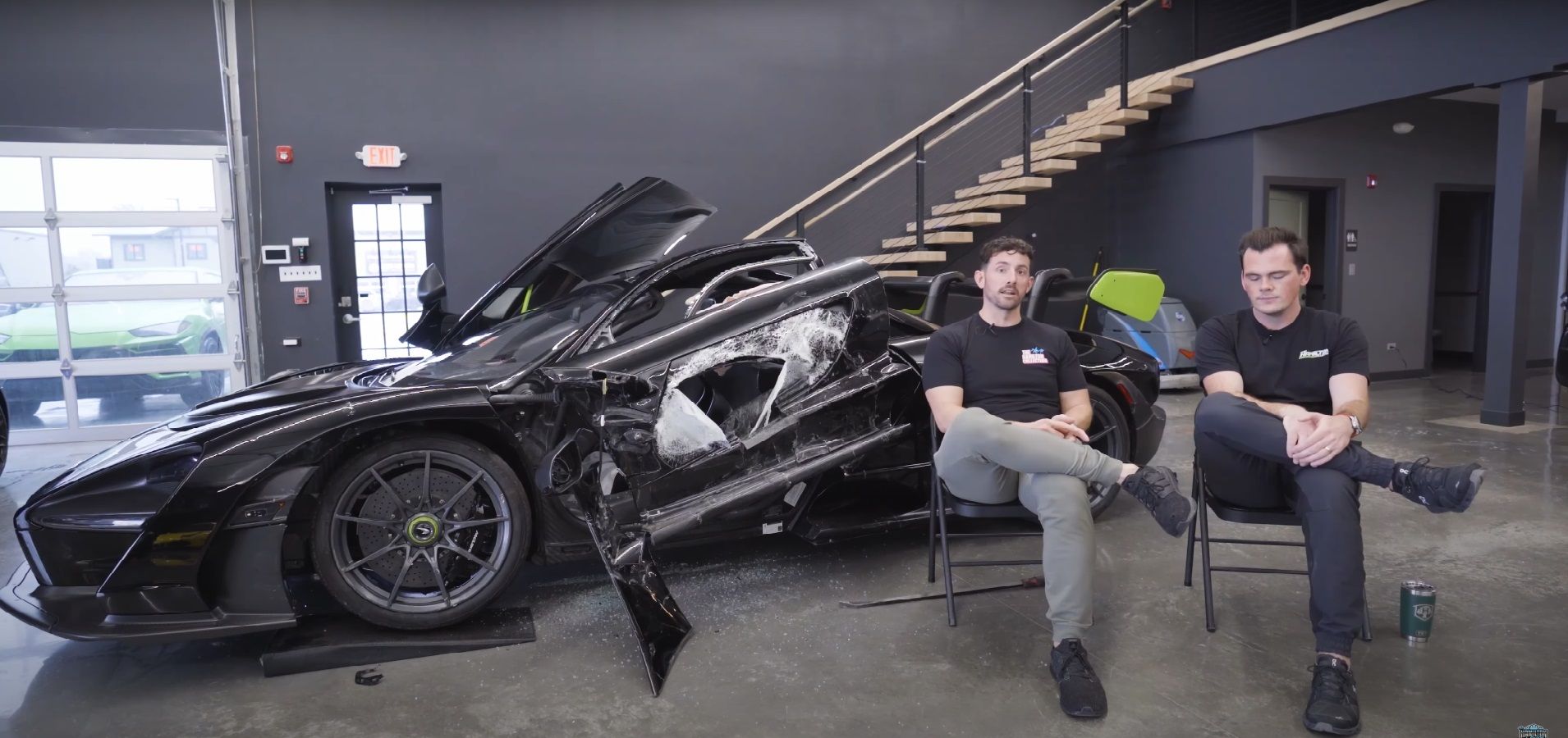 Wrecked McLaren Senna from the Hamilton Collection with owner and caretaker