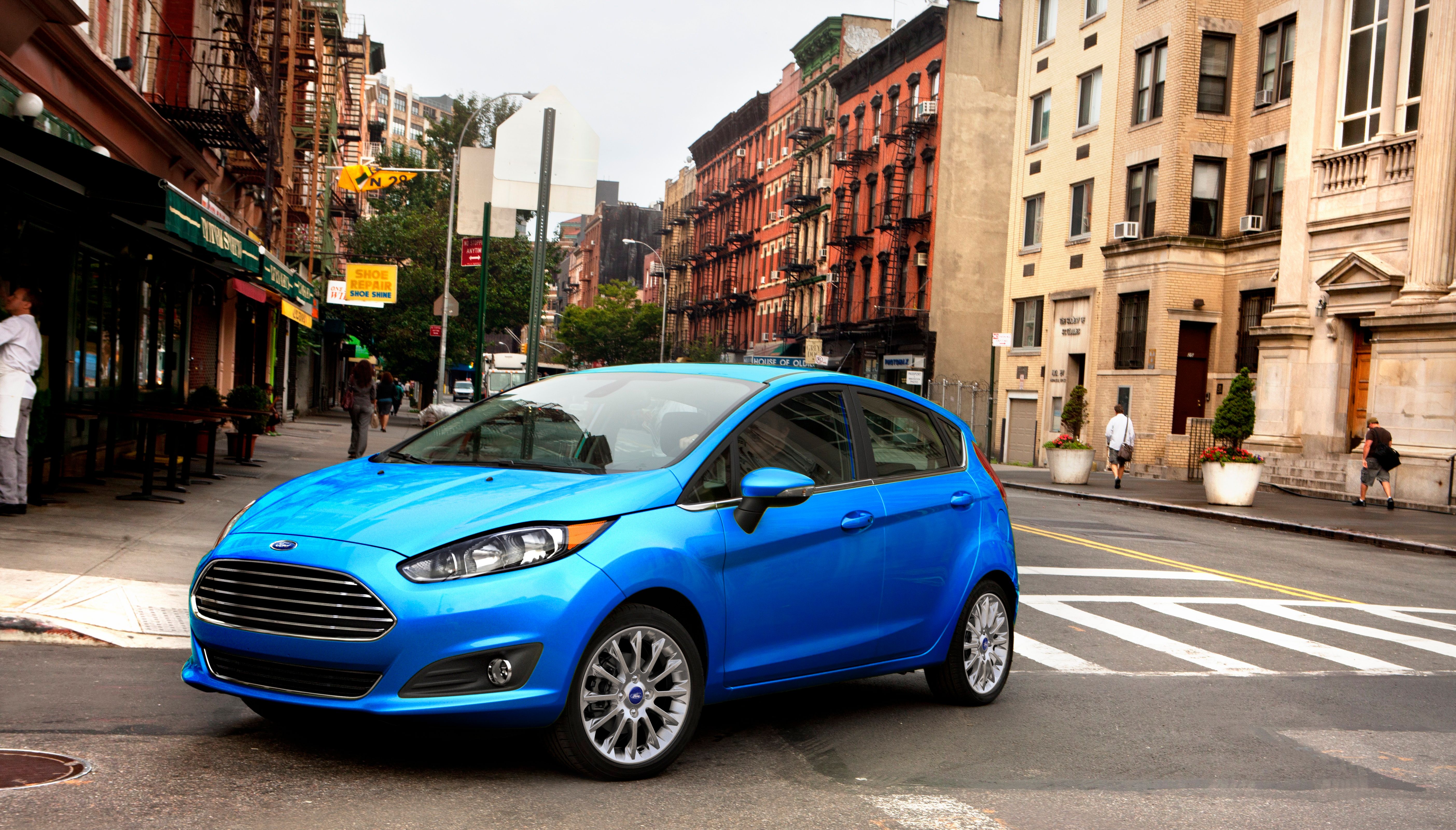 Blue 2017 Ford Fiesta on the road