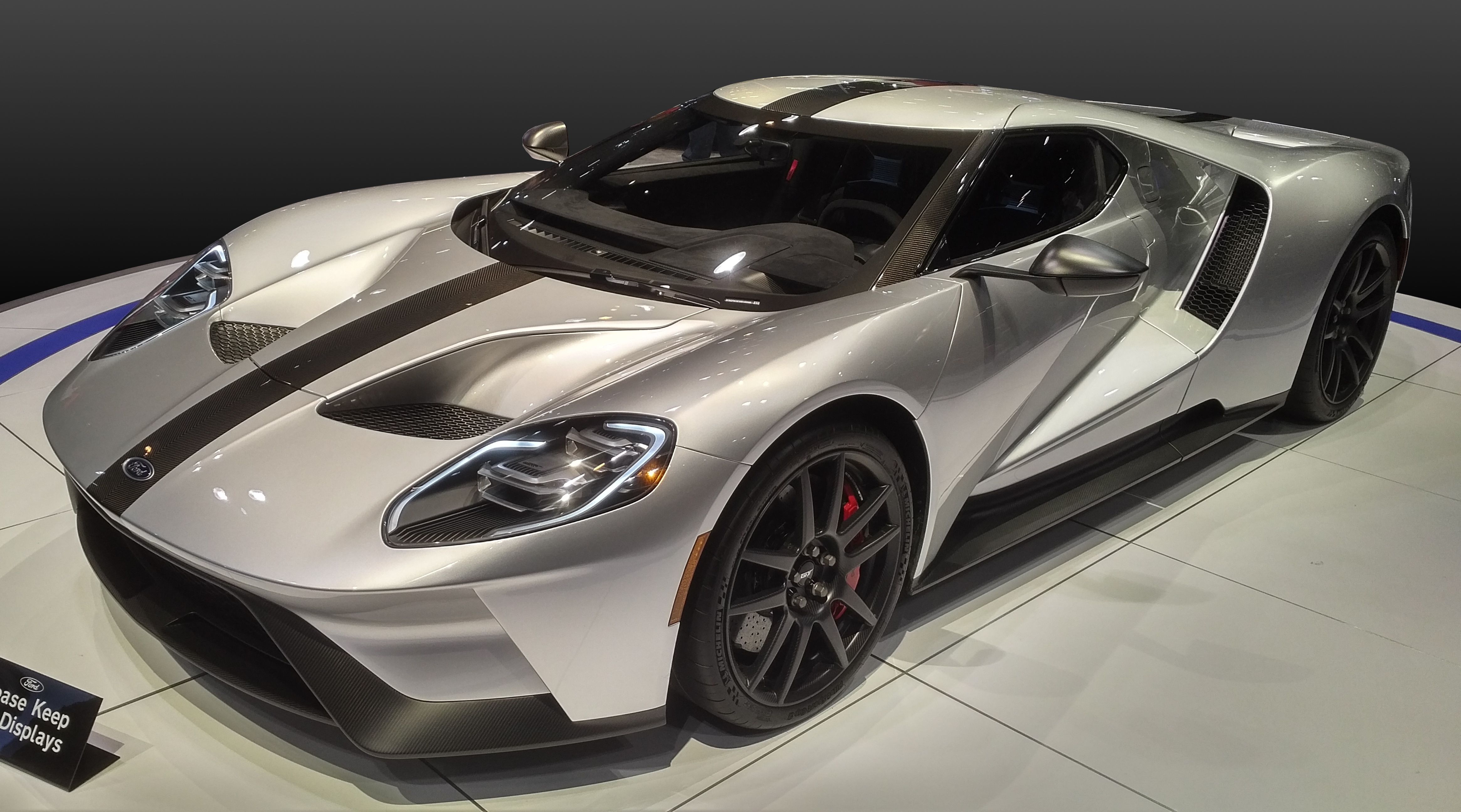 Silver Ford GT on display
