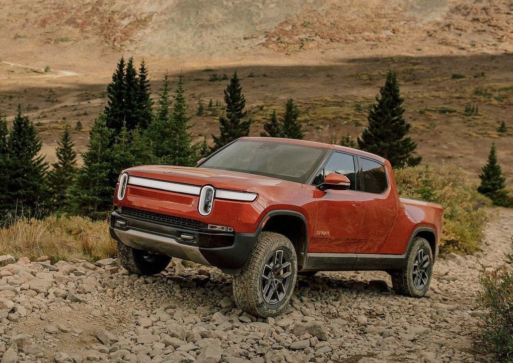 2023 Red Rivian R1T front view 