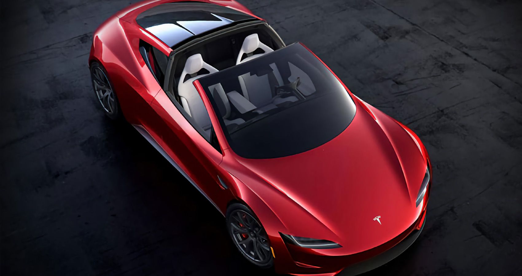 2023 Tesla Roadster In Red Aeriel View