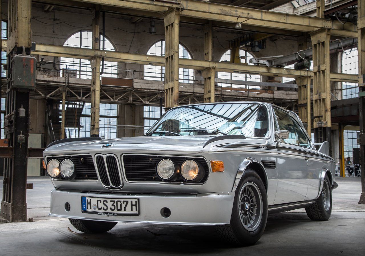 Silver BMW CSL parked