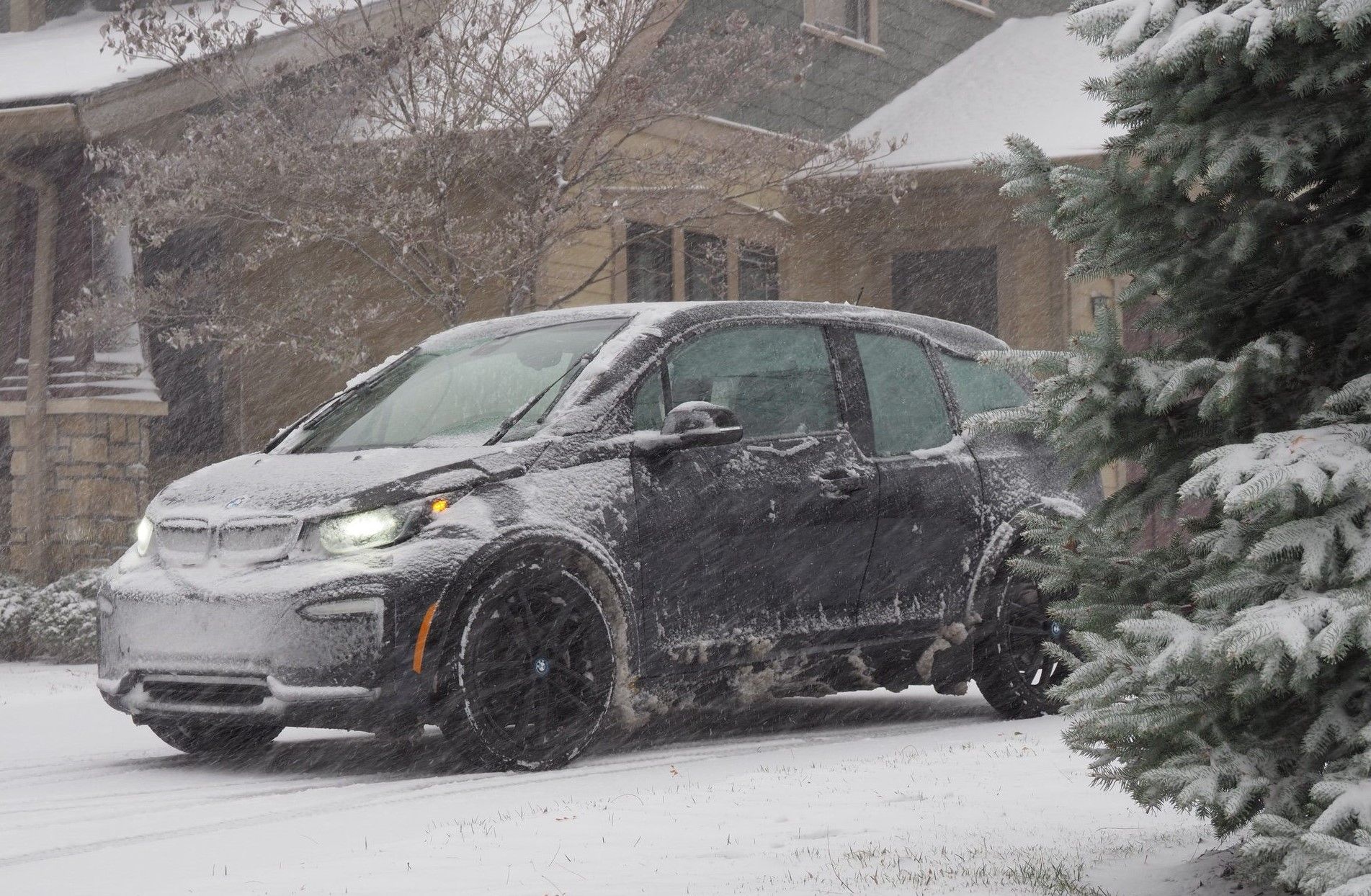 BMW i3 covered in snow