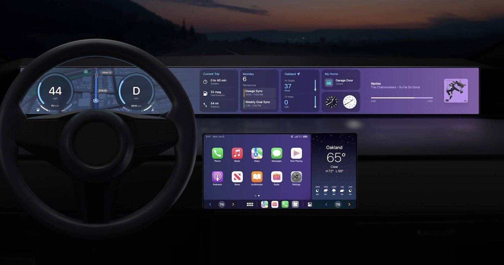 Next-Gen Apple CarPlay layout on a modern car dashboard