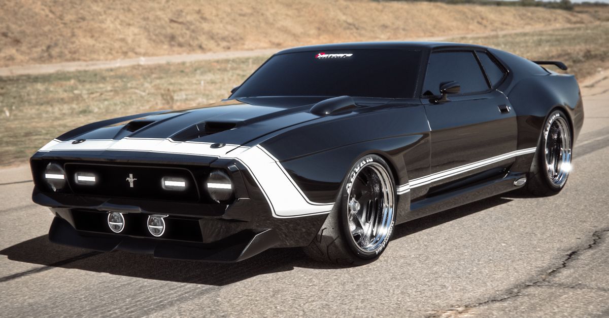 1971 Ford Mustang 351 Restomod render front side angle in black