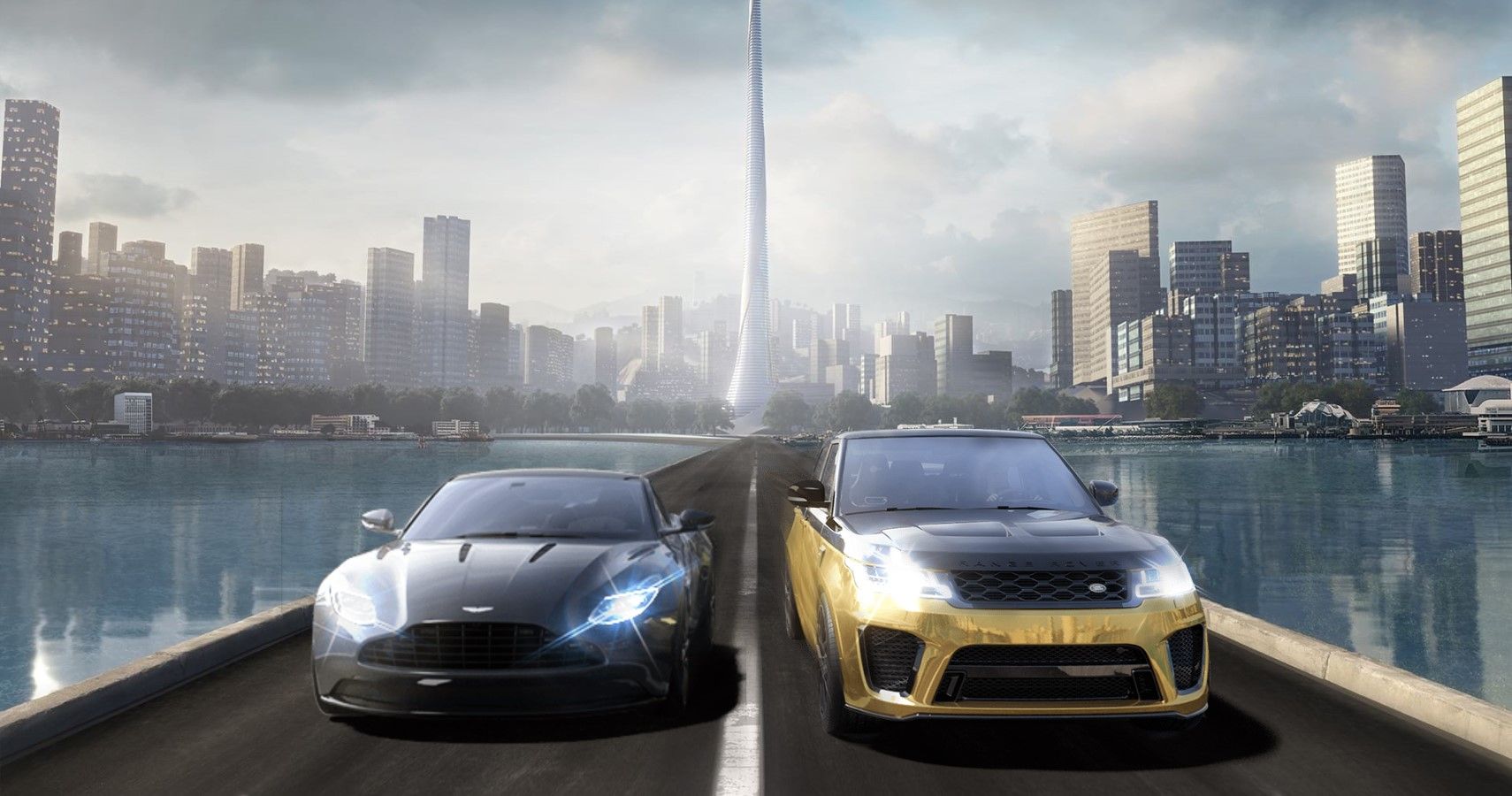 Aston Martin supercar and Land Rover SUV from TDU Solar Crown