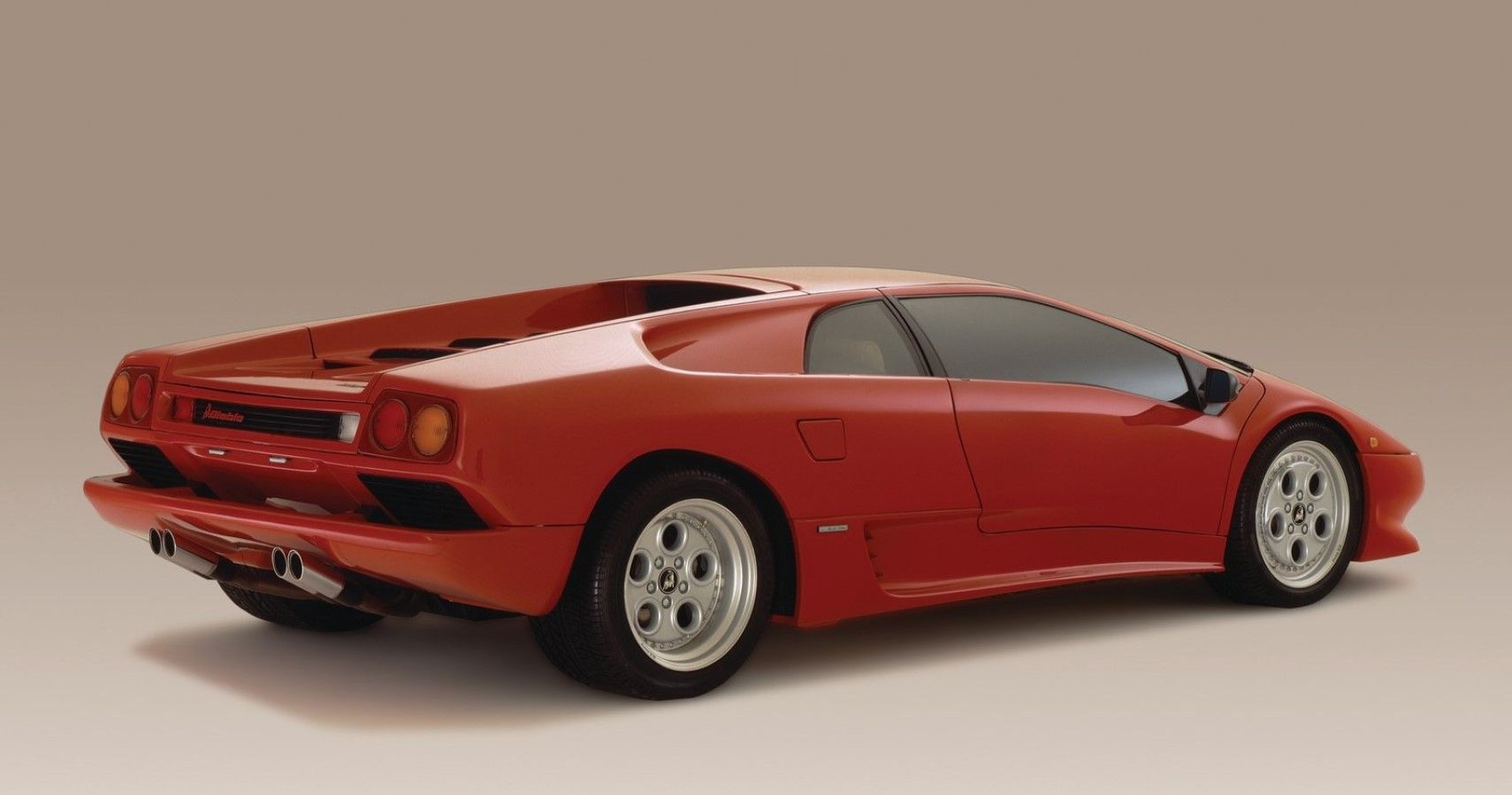Red 1990 Lamborghini Diablo, on display