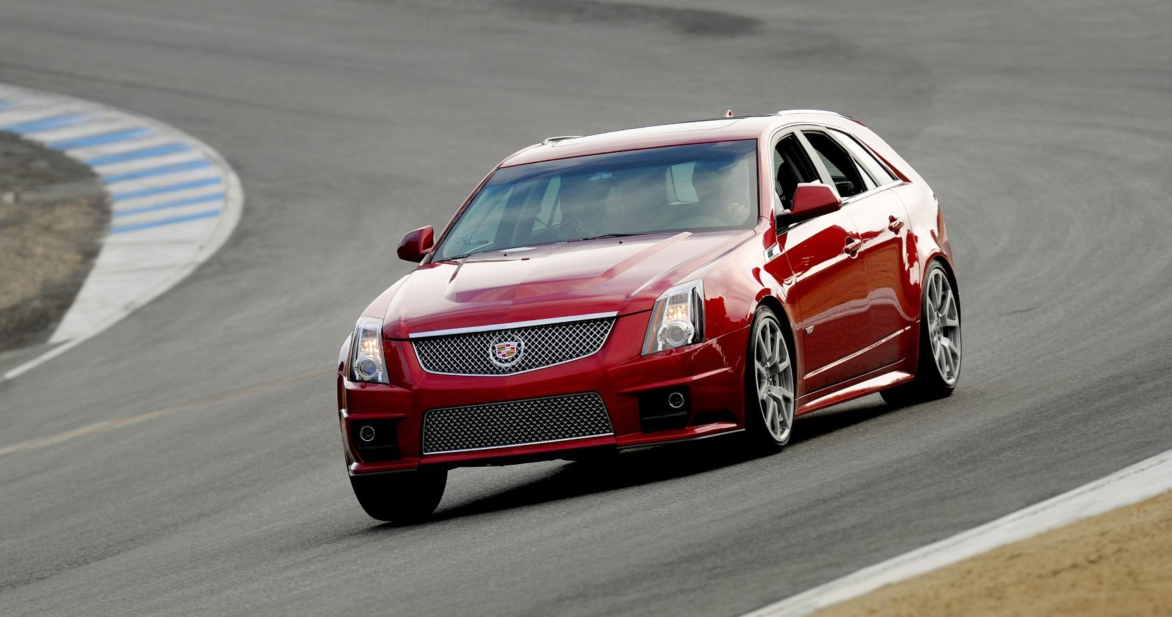 The 556 Hp Cadillac CTS-V Station Wagon on the track. 