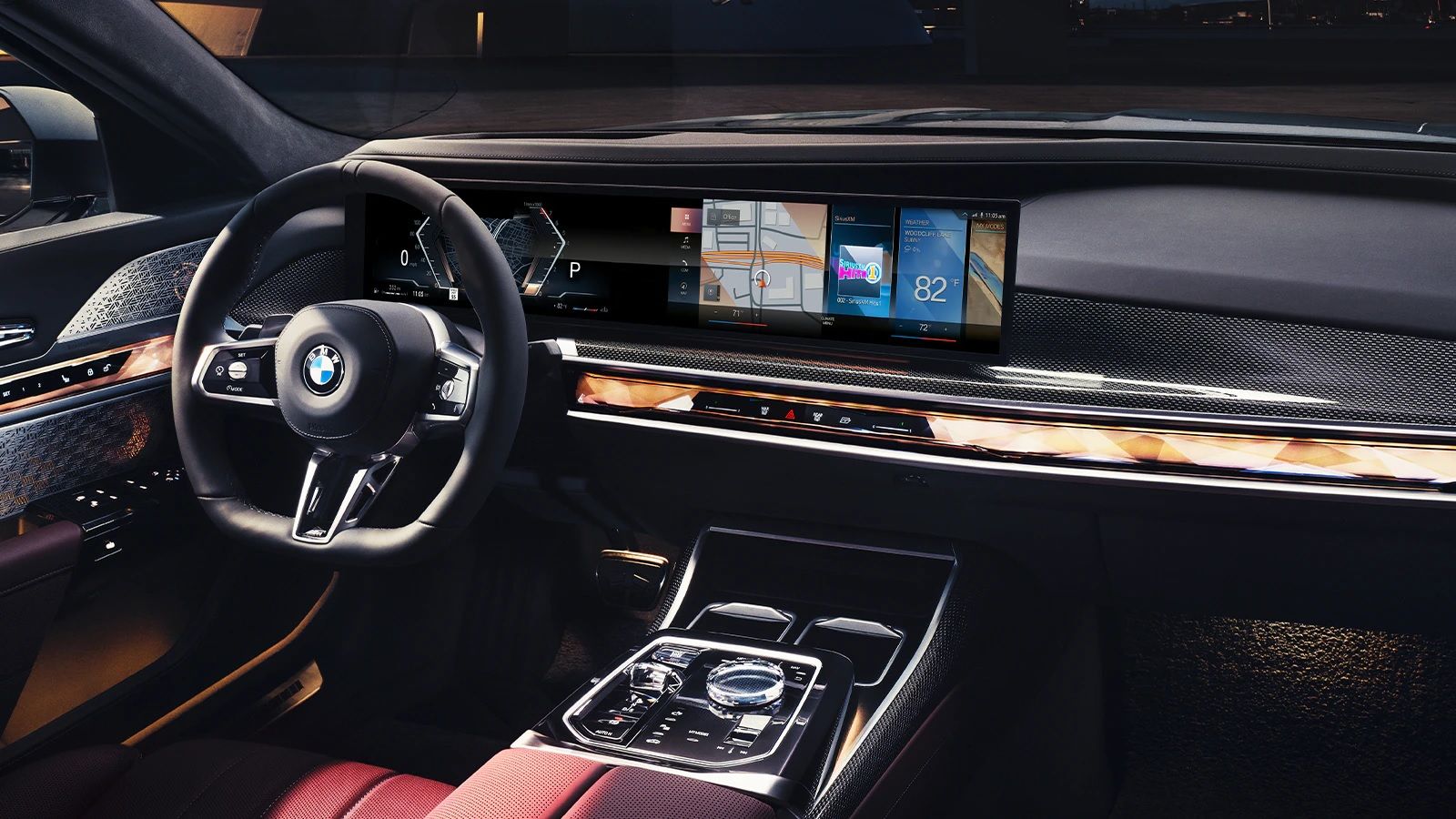 2023 BMW 7-Series interior showing front of cabin, driver's seat and dash