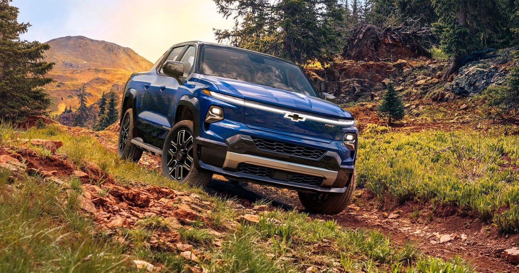 Chevrolet Silverado EV off-roading front third quarter view