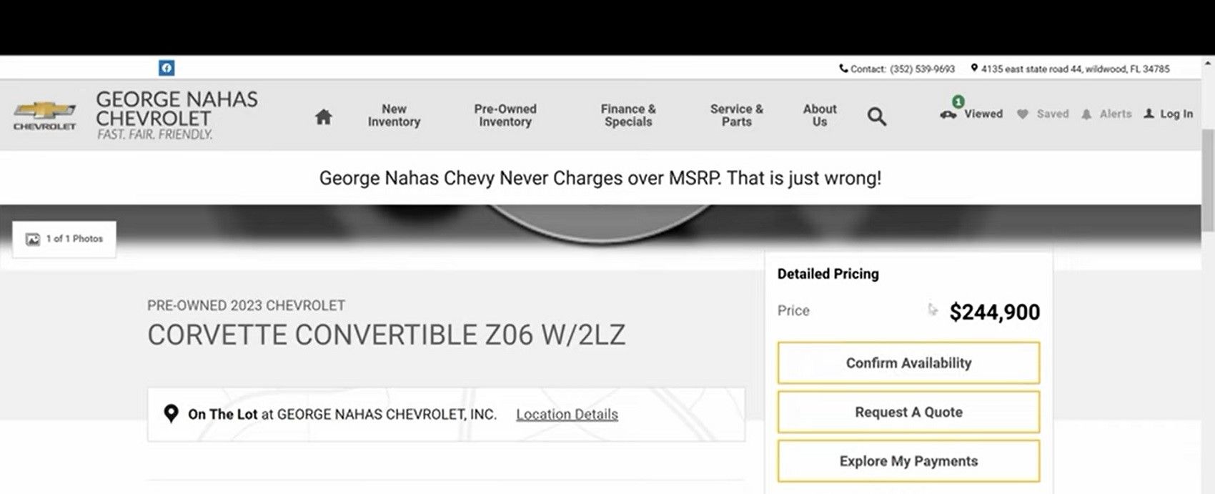 Corvette dealership website page