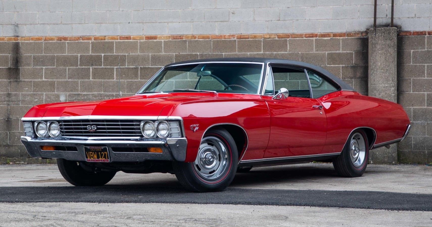 1967 Chevrolet Impala in red front third quarter muscle car wallpaper view
