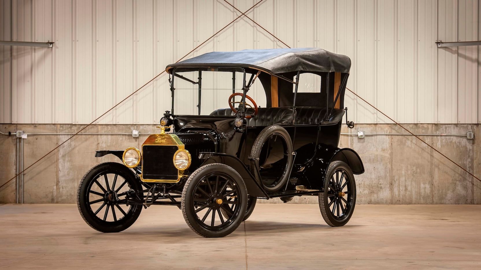 Black 1916 Ford Model T Touring parked