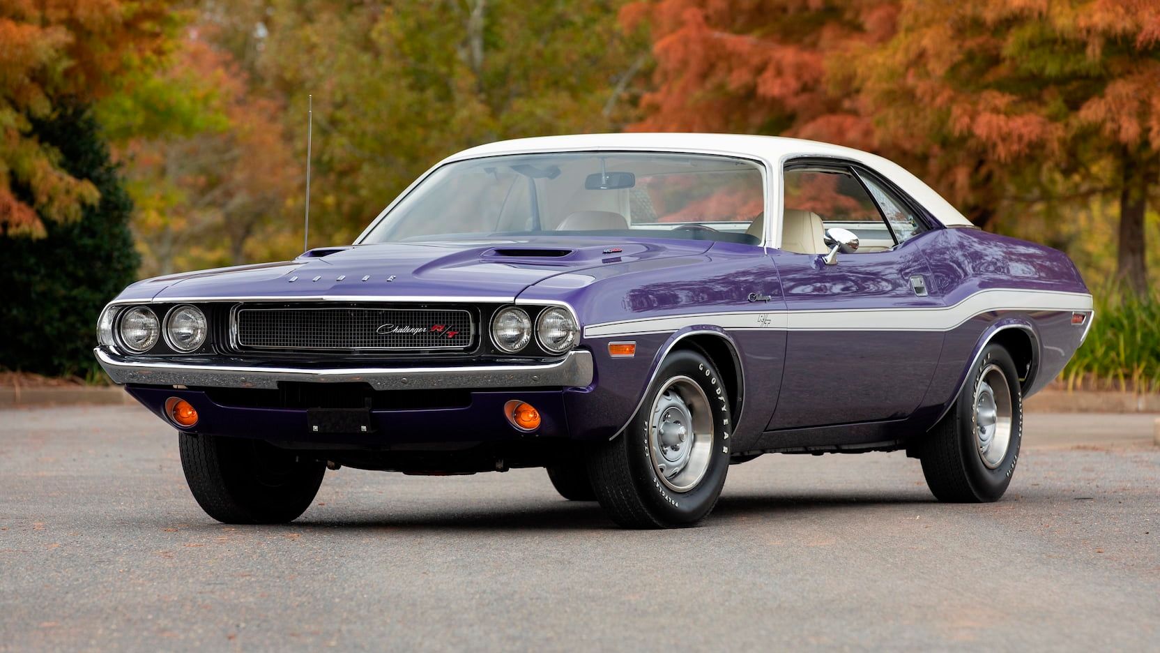 Purple 1970 Dodge Challenger RT Magnum 440 on the road
