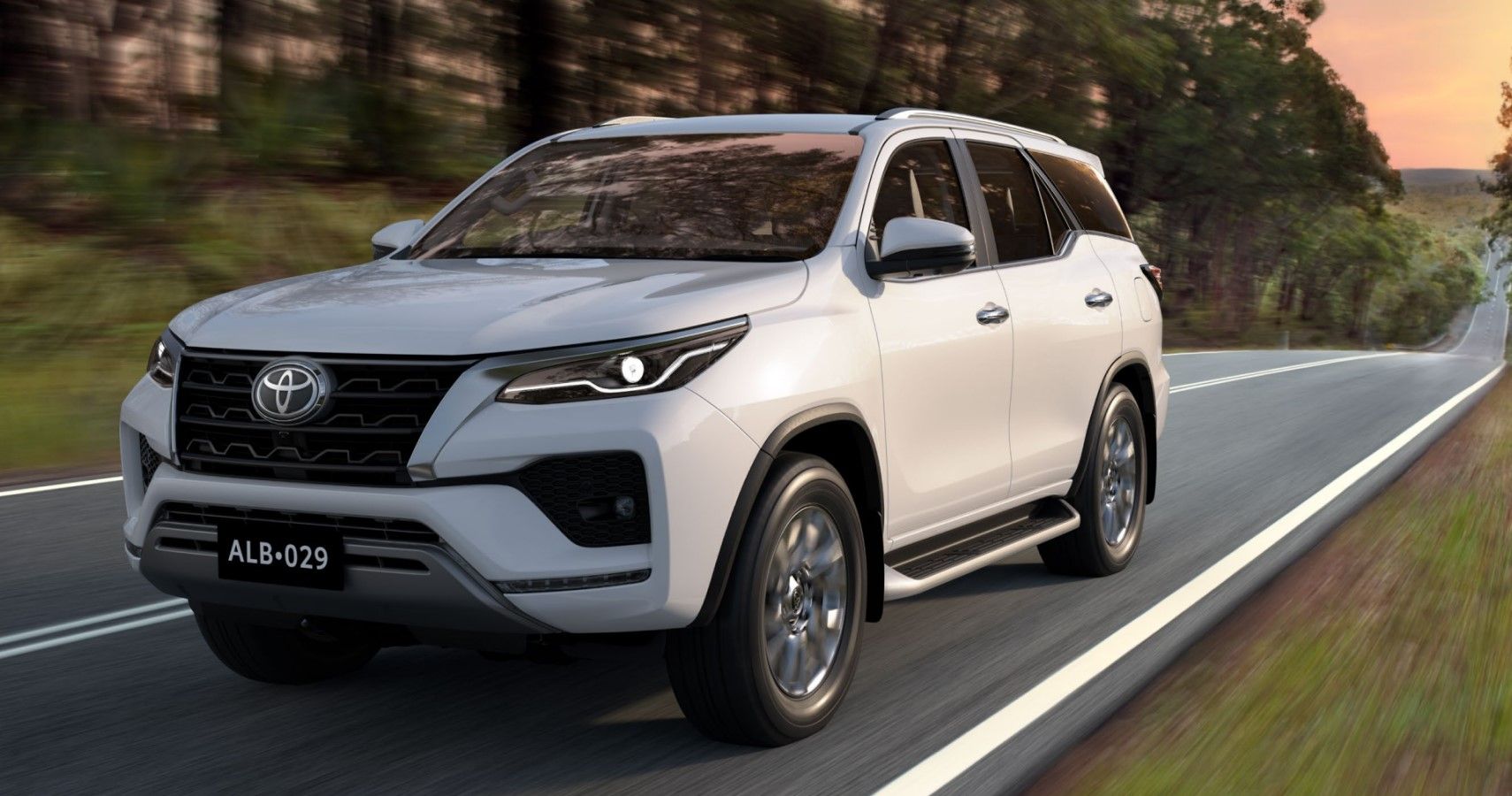 2023 Toyota Fortuner front third quarter on the highway view