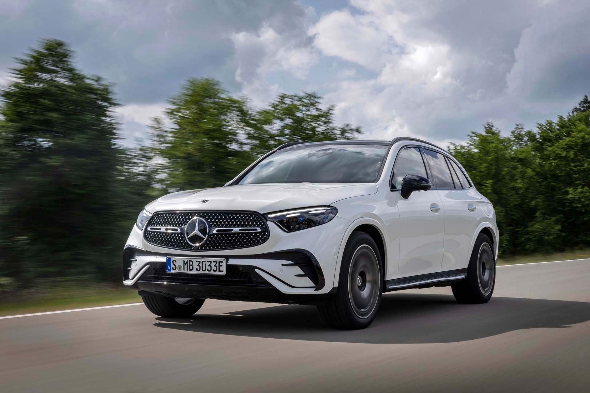 White 2023 Mercedes-Benz GLC SUV Driving