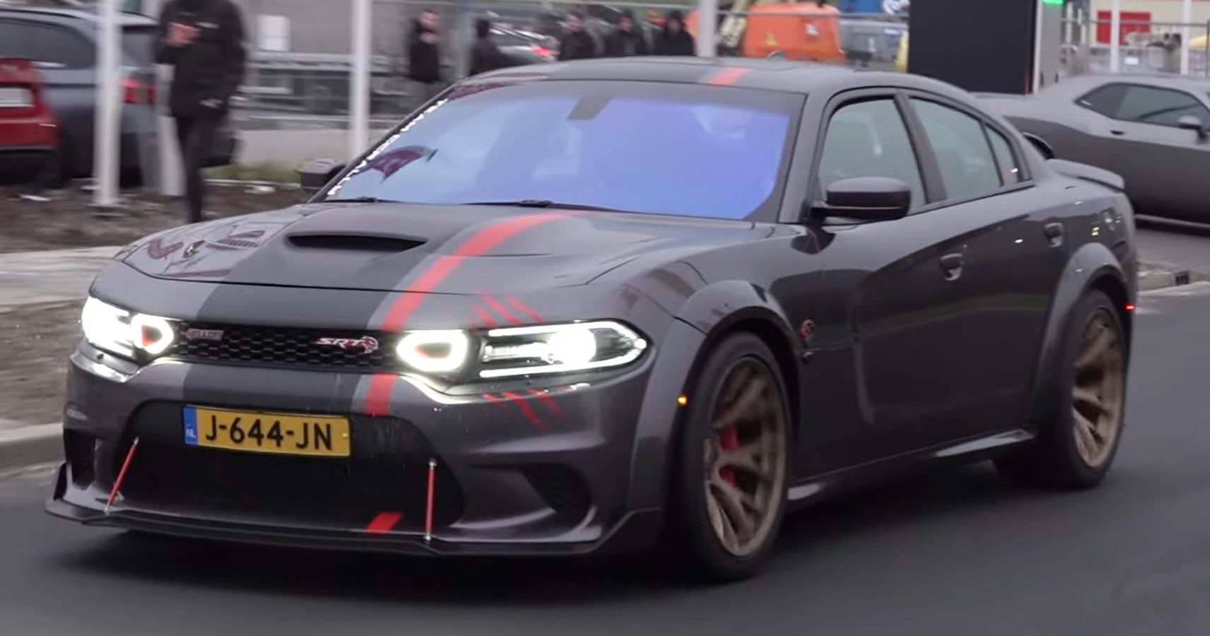 Modified Dodge Charger Hellcat front third quarter rolling view