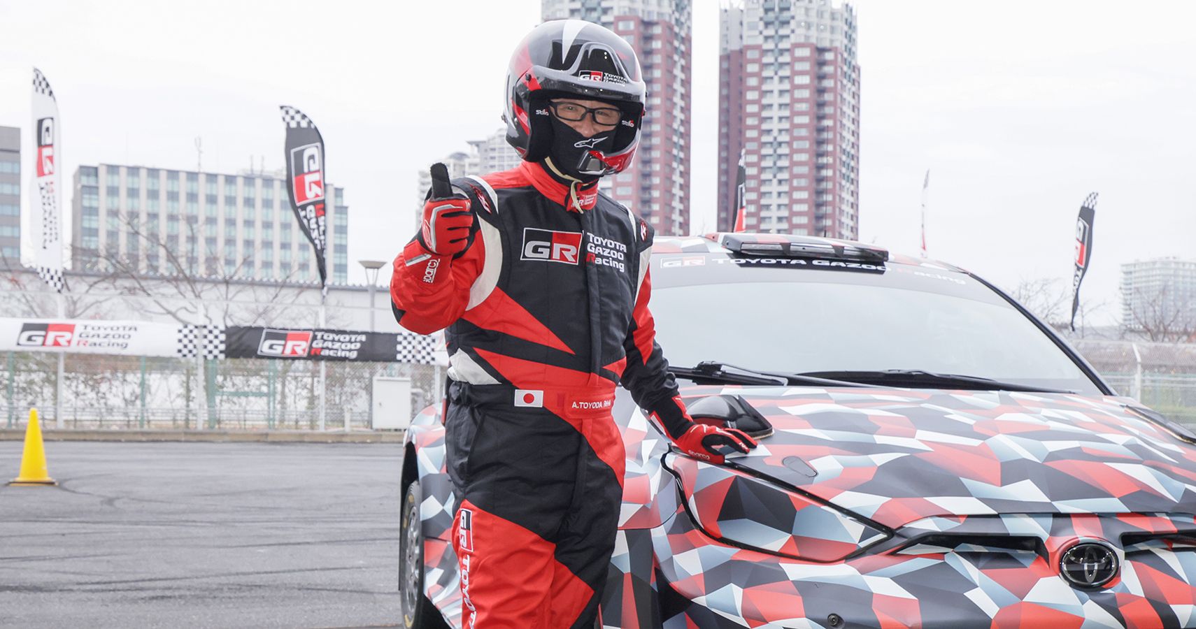 Toyota President Akio Toyoda and GR Yaris