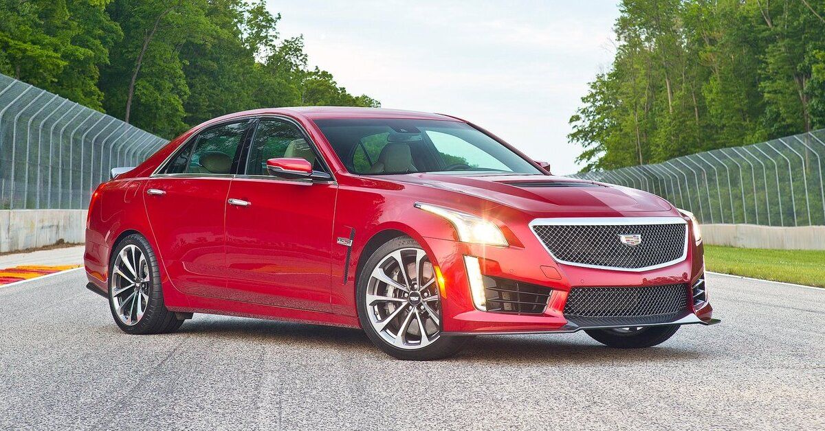 A red 2016 Cadillac CTS-V parked