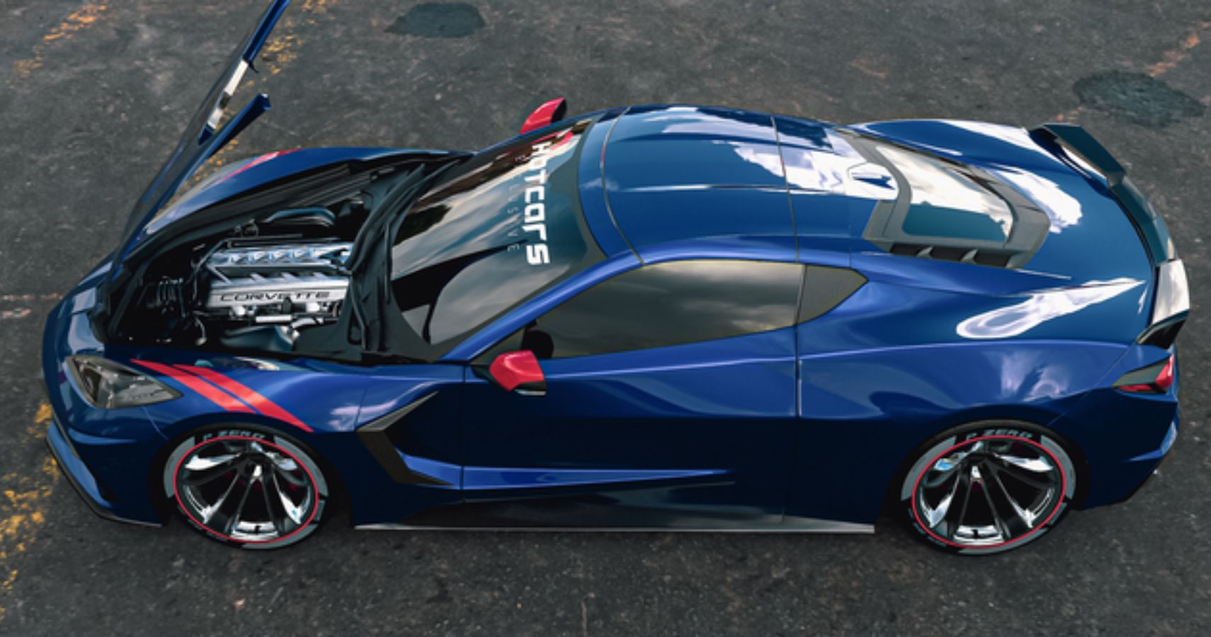 Вид с воздуха - Моторный отсек - Концепция Corvette C8 с передним расположением двигателя