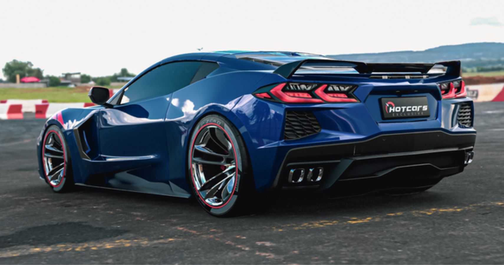 Концепт BlueChevrolet C8 Corvette с передним расположением двигателя - вид сзади со стороны водителя
