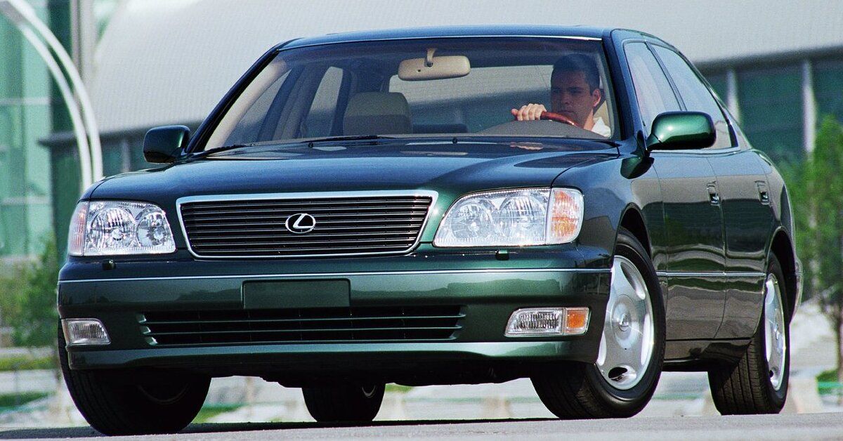A green 1998 Lexus LS driving