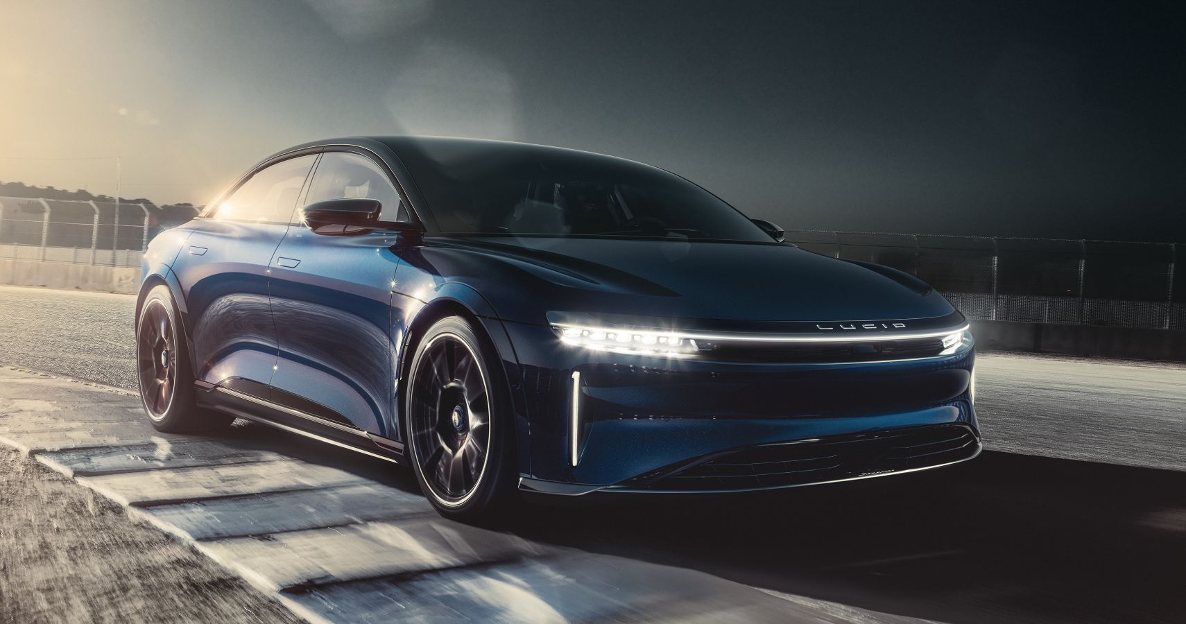 Blue Lucid Air Sapphire on the track