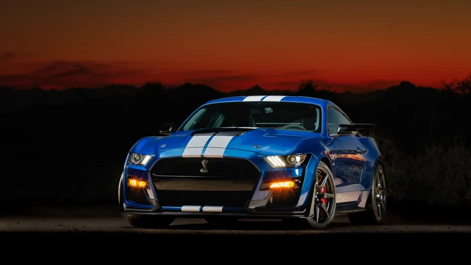 2022 Ford Shelby GT500 parked in front of a sunset