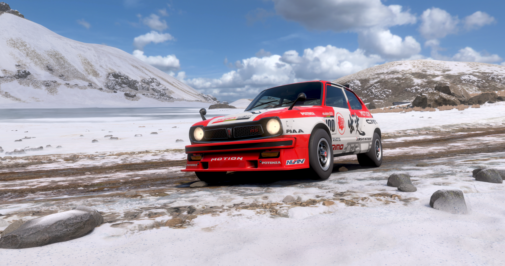 A red 1974 Honda Civic RS in FH5