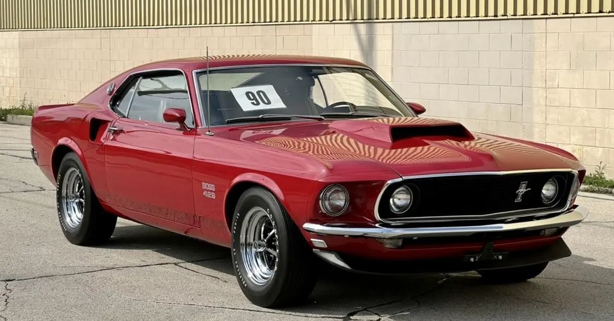 Red 1969 Ford Mustang Boss 429 Muscle Car Parked