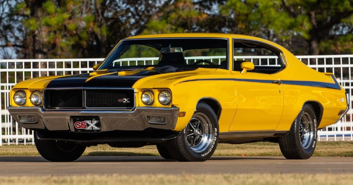 Yellow 1970 Buick GSX  parked - front
