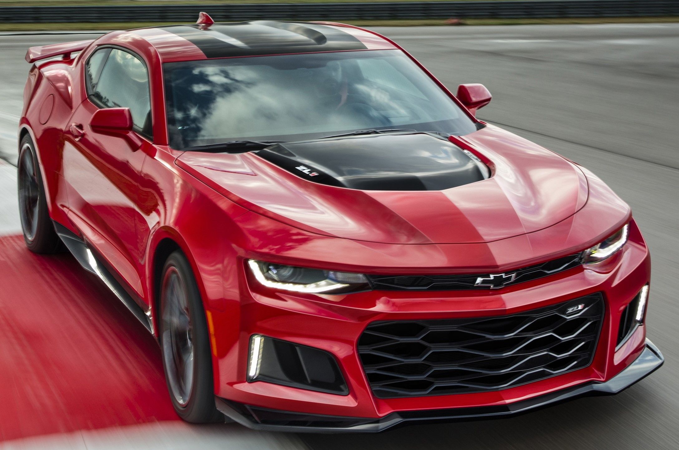 Red 2018 Chevrolet Camaro ZL1 driven on the track