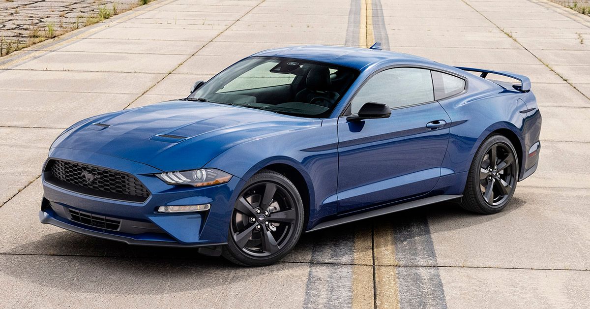 2022 Ford Mustang EcoBoost blue muscle car parked
