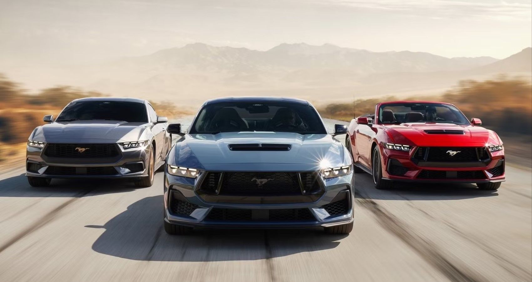 2023 Ford Mustang line-up accelerating front view