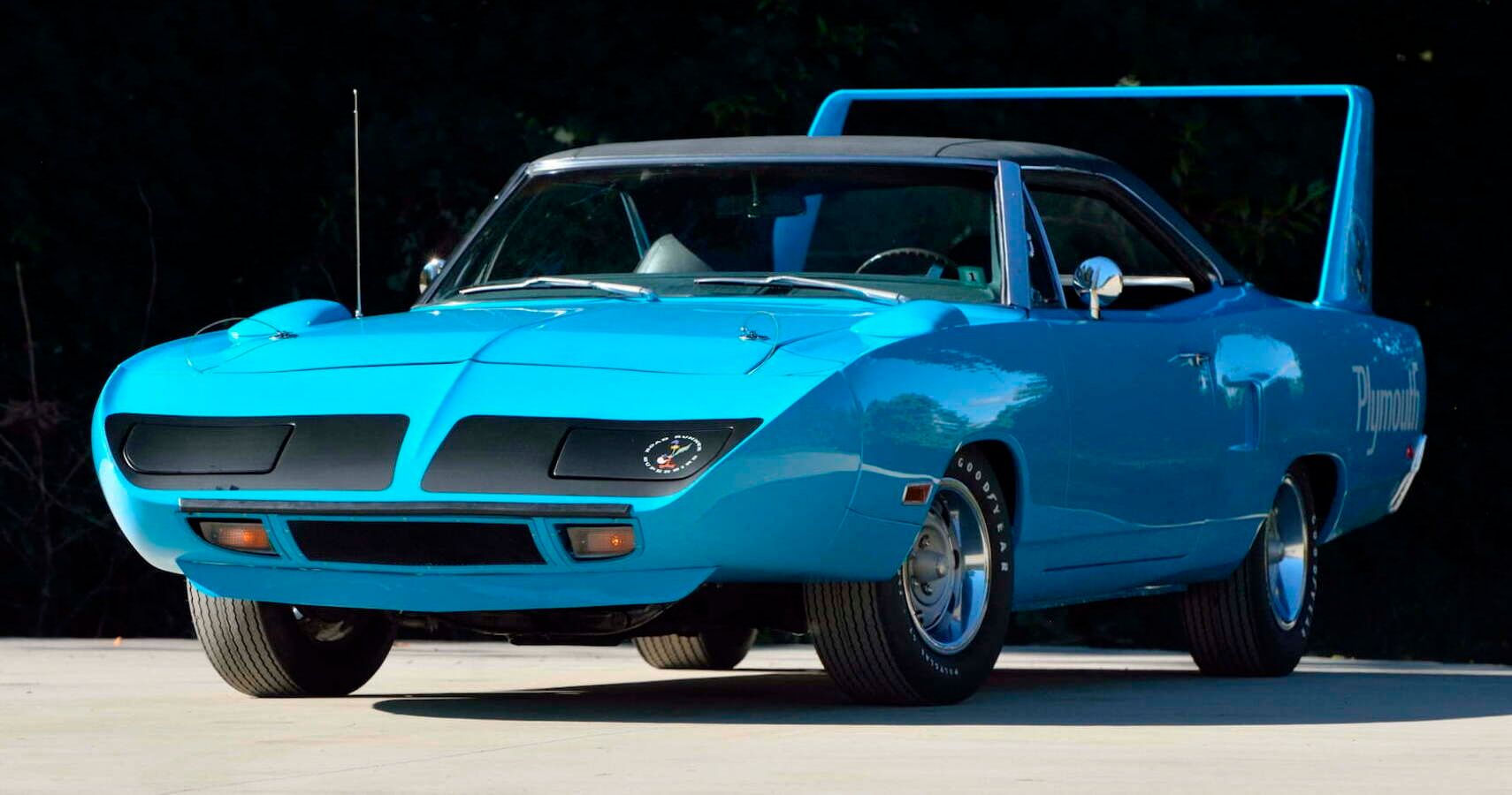 A blue 1970 Plymouth Superbird parked