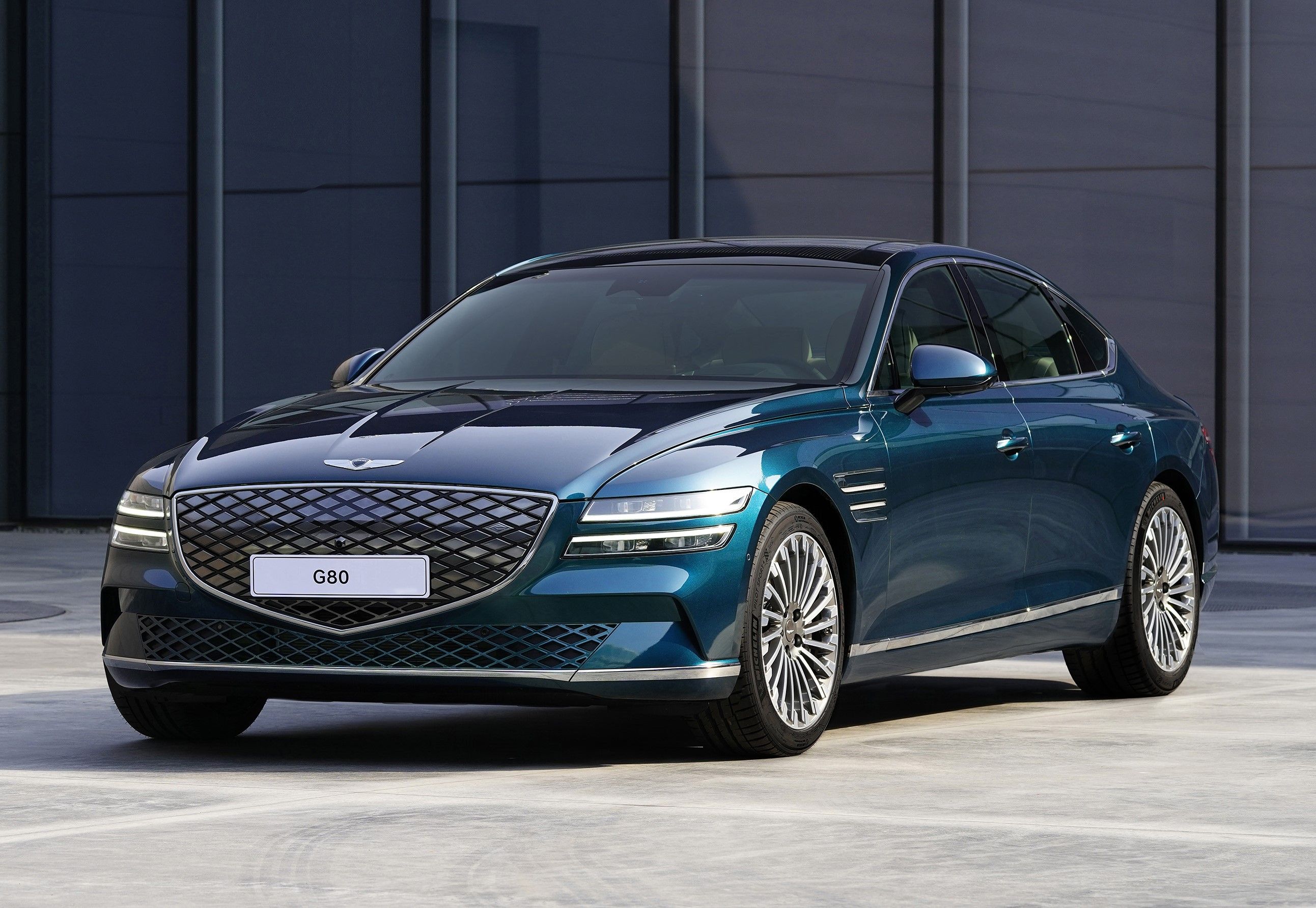 The 2023 Genesis Electrified G80 front view.