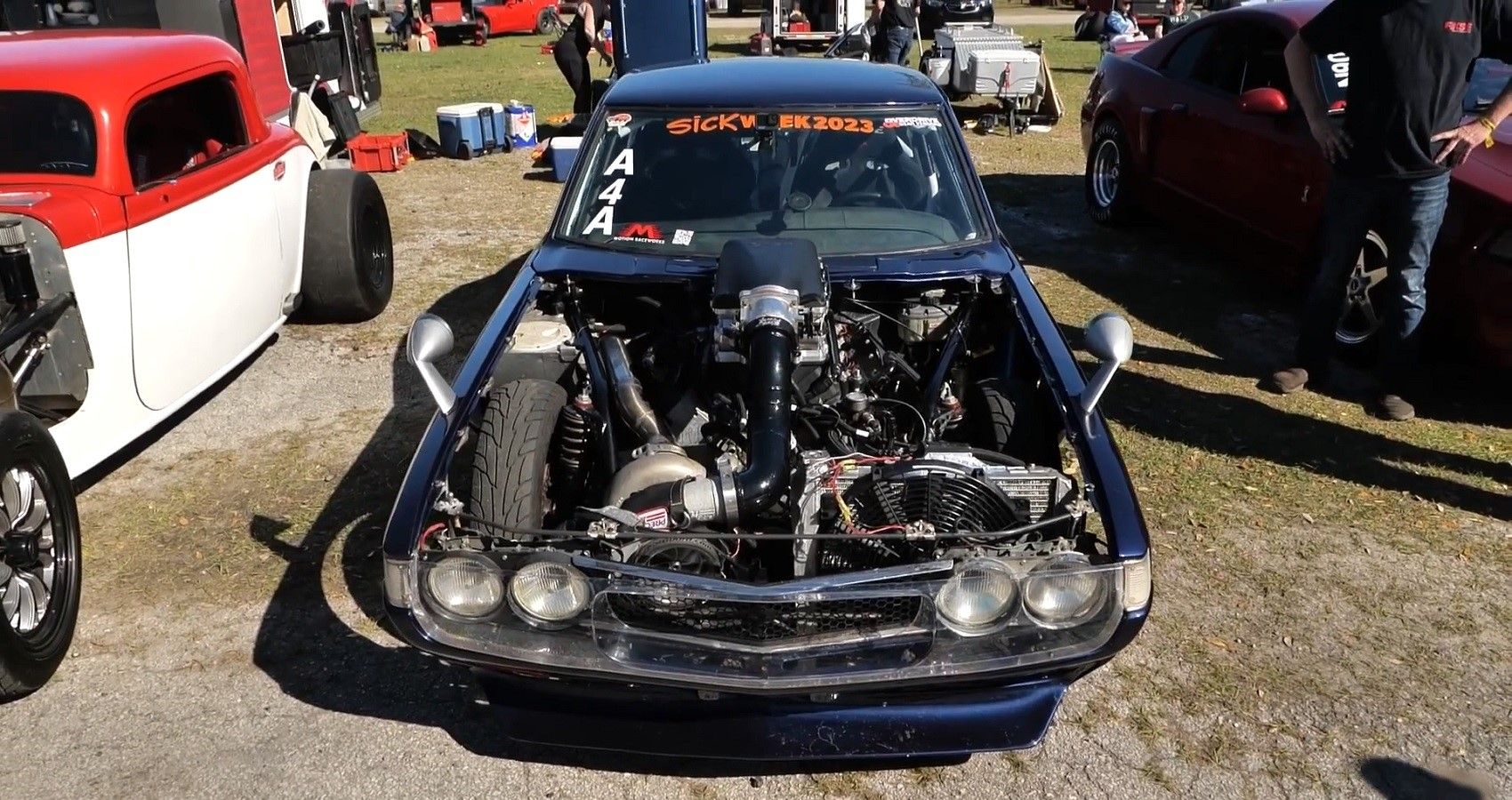 Turbocharged 388 cid LS-Swapped 1973 Toyota Celica, front profile view