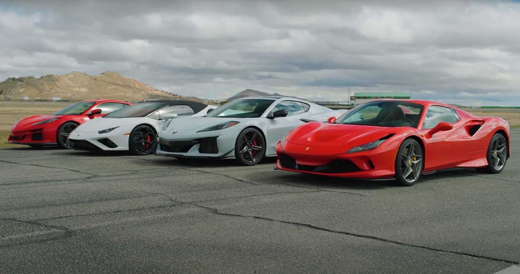 Corvette E-Ray and Z06, Lamborghini Huracan and Ferrari F8 Drag race Hagerty