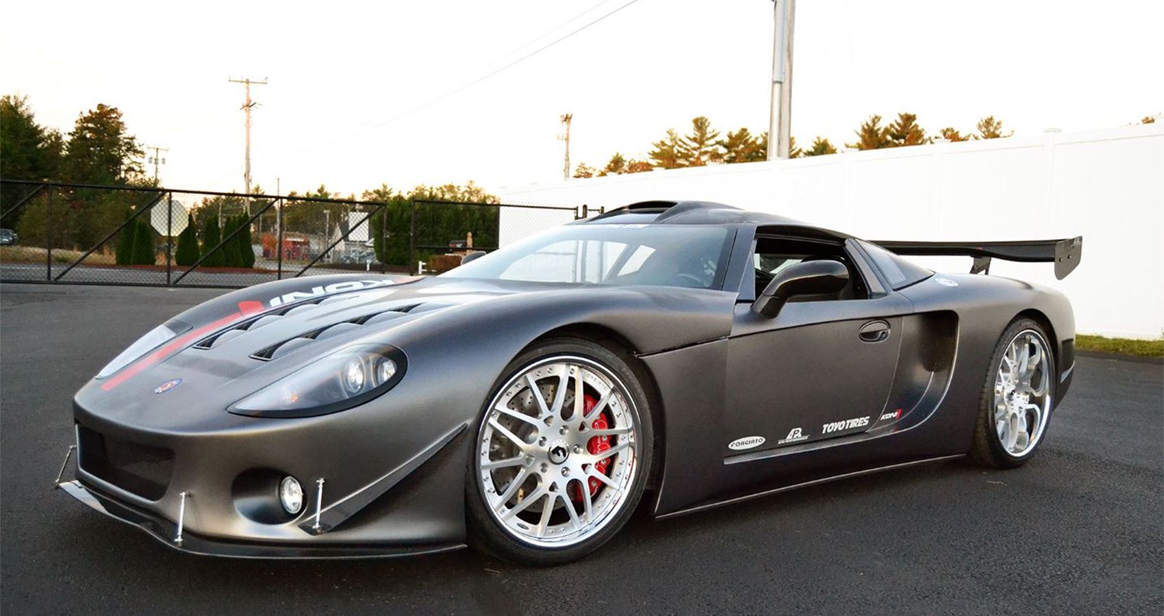 A matte black Factory Five GTM ready for the track.