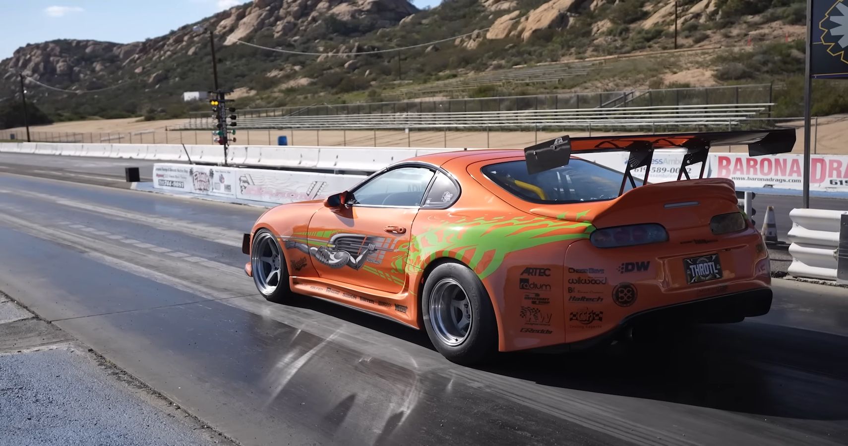 1000 hp Fast and Furious Supra on a drag strip
