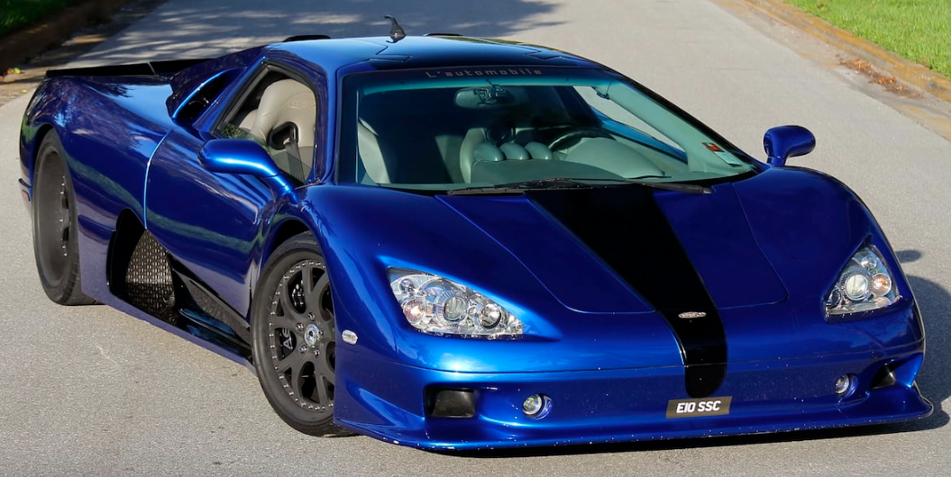 Blue SSC Ultimate Aero parked outdoors