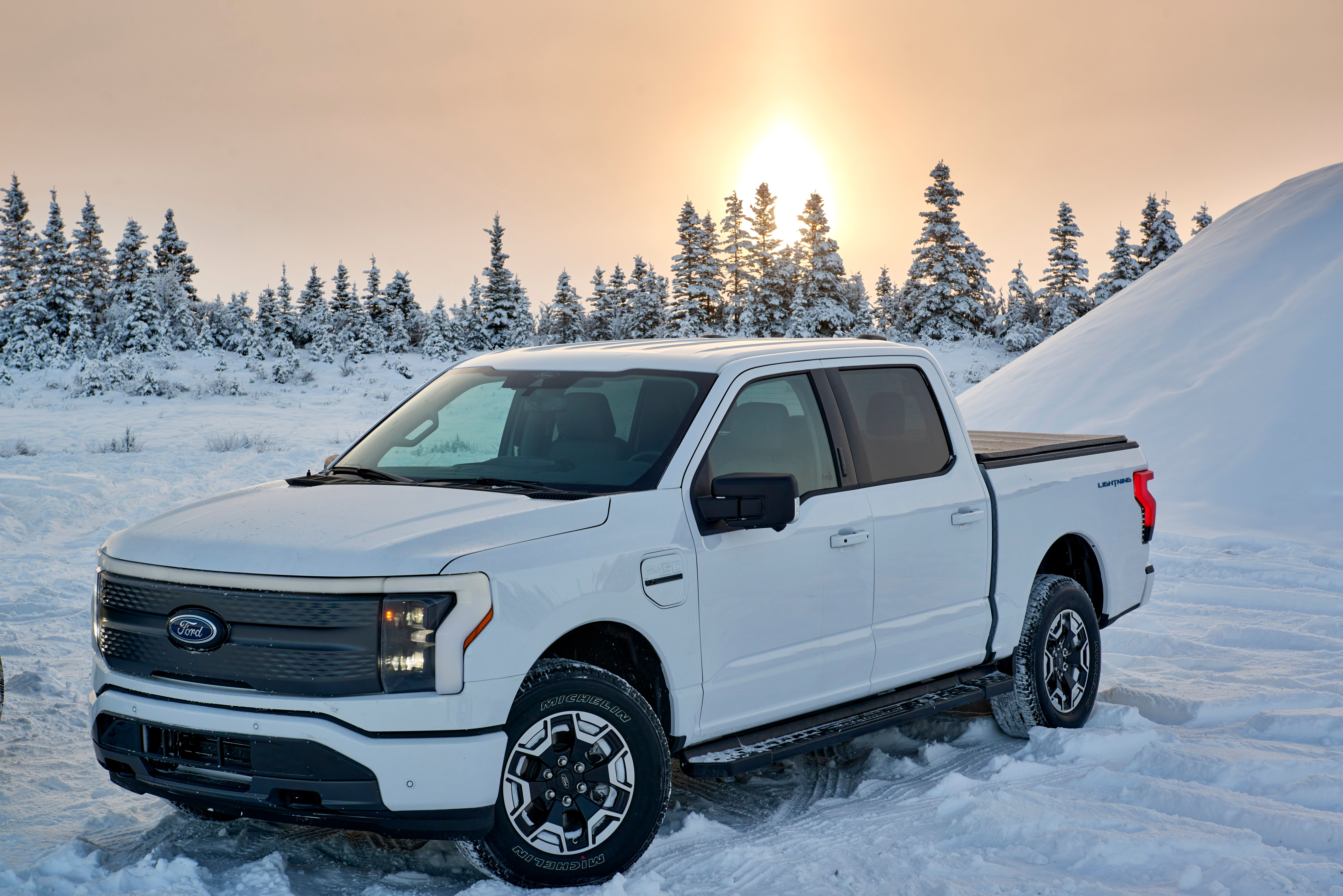 white 2022 Ford F-150 Lightning Snow