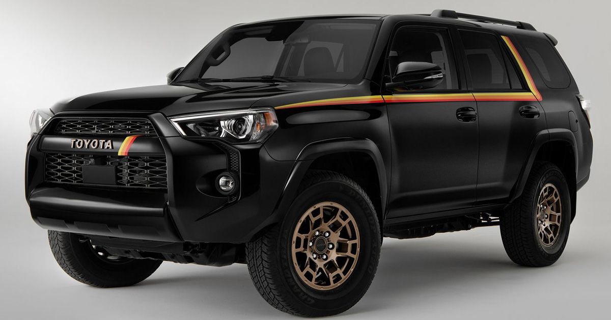 All black 2023 Toyota 4Runner 40th Anniversary edition with colored stripes detailing