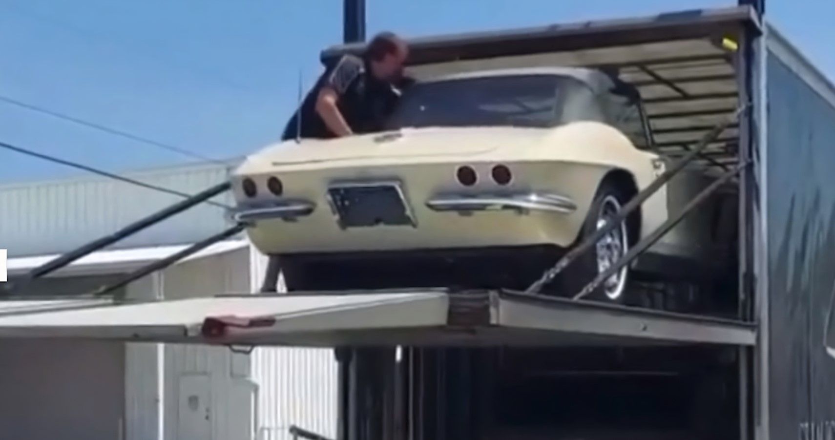 Classic Chevrolet Corvette C1 moments before Crash Off Of Delivery Truck 