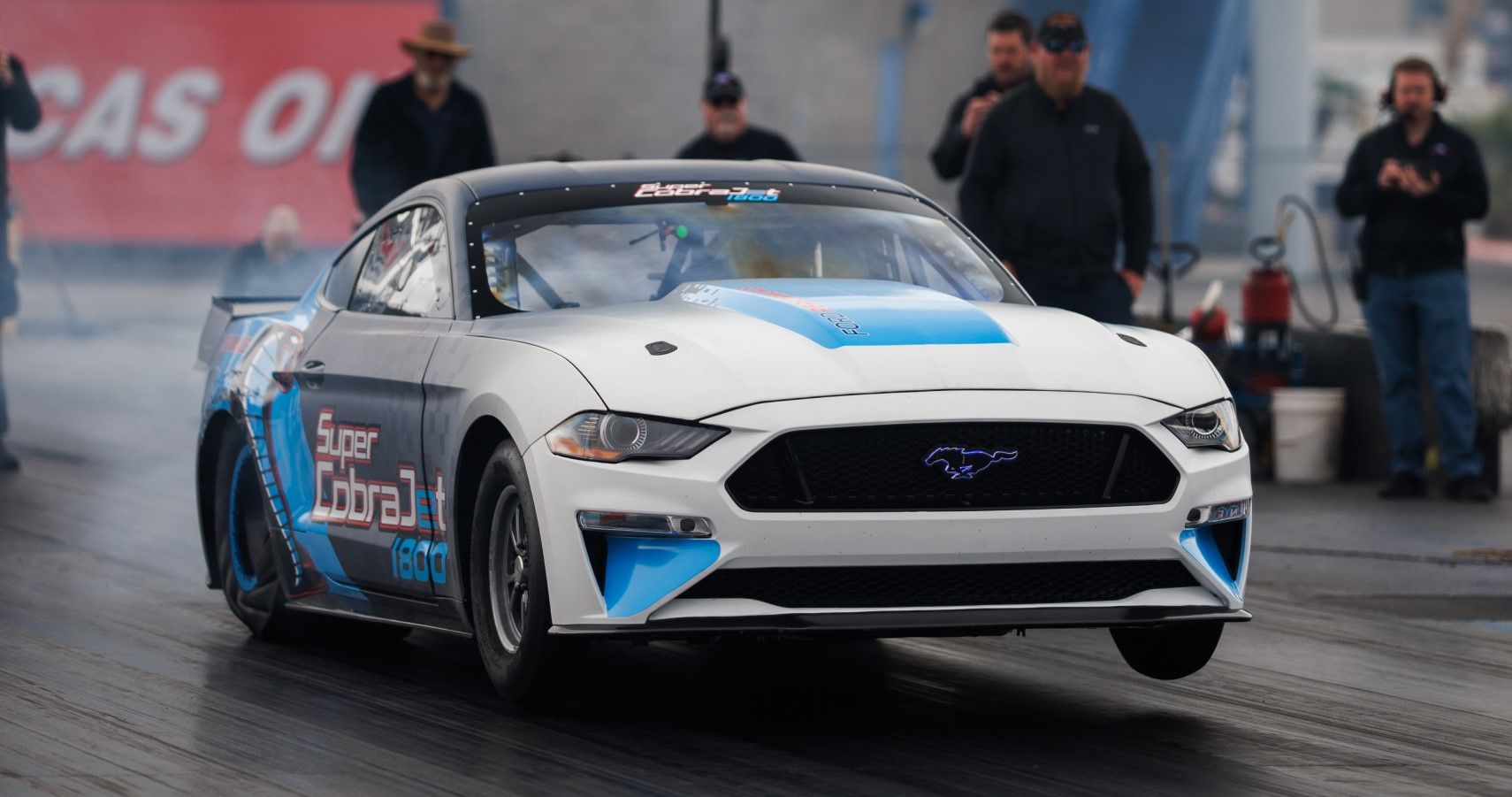 1800-HP Ford Mustang Super Cobra Jet popping a wheelie