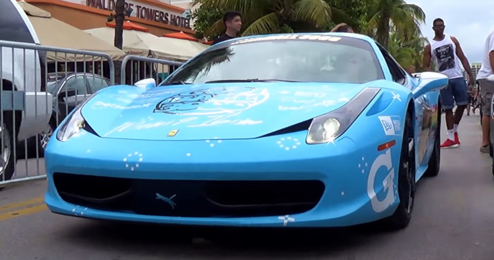 Deadmau5 Ferrari 458 Italia called the Purrari during Gumball 3000 front view