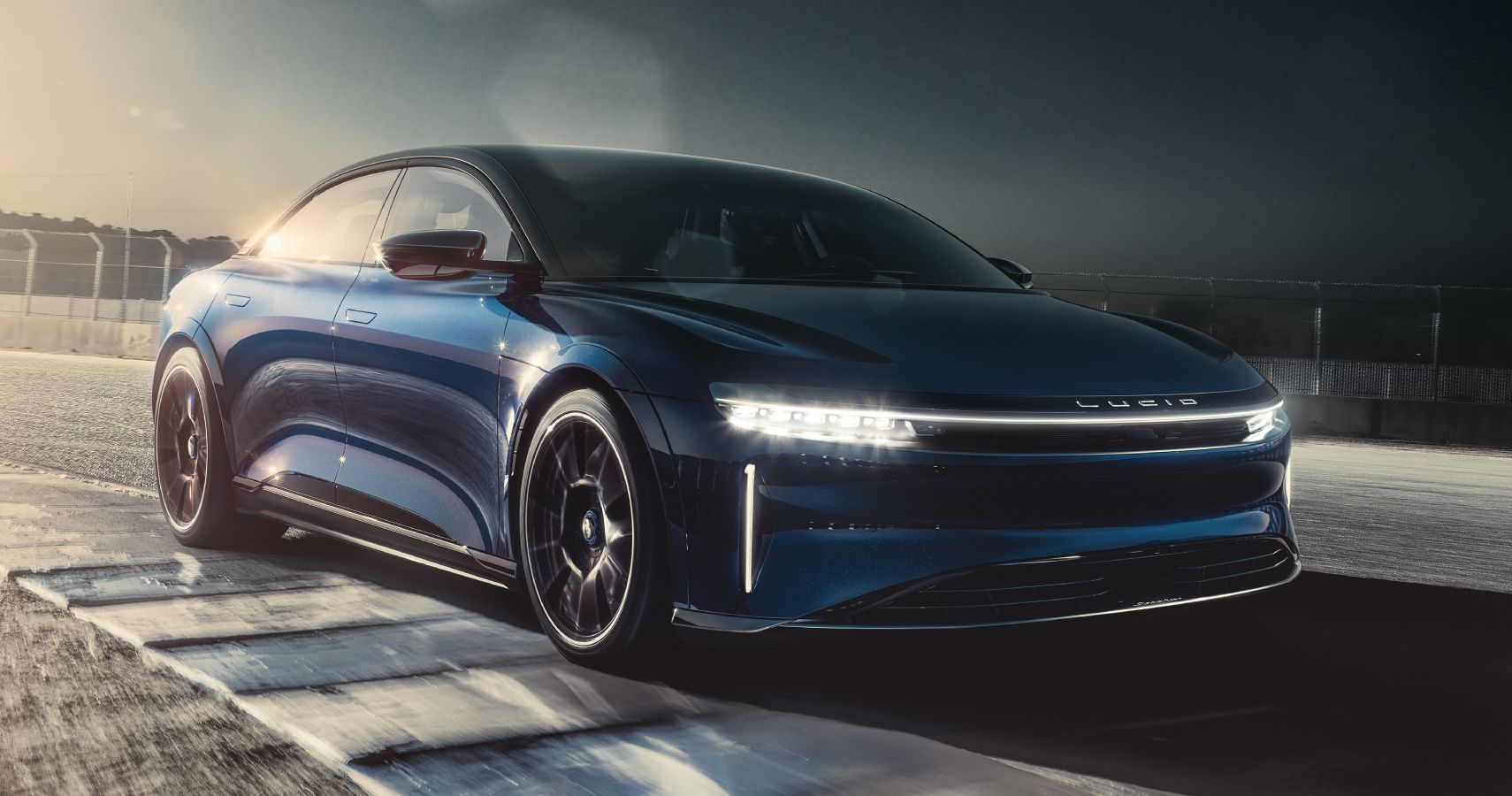 Blue Lucid Air Sapphire driven on the track